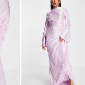 ASOS fringe faux feather trim wrap dress NEW lavender